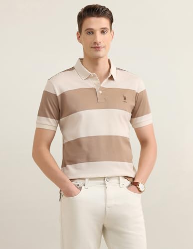 U.S.Polo Association Men's Horizontal Striped Sotogrande Polo Shirt (USTSH3408_Beige_XXL)