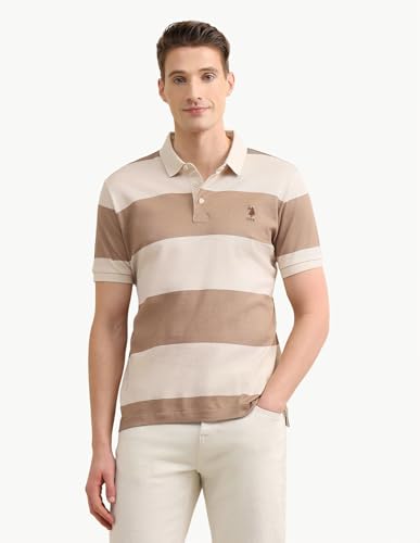 U.S.Polo Association Men's Horizontal Striped Sotogrande Polo Shirt (USTSH3408_Beige_XXL)