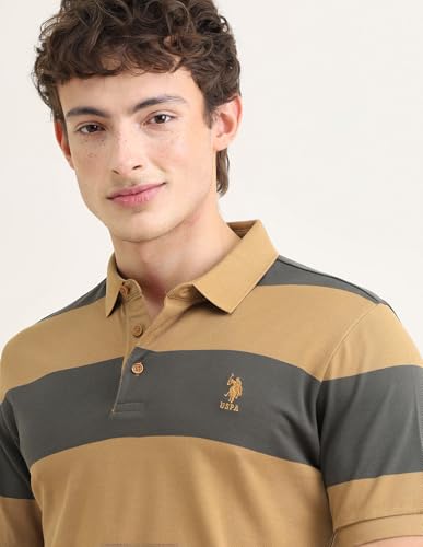 U.S.Polo Association Men's Horizontal Striped Sotogrande Polo Shirt (USTSH3408_Beige_XXL)