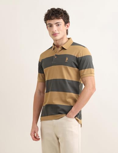 U.S.Polo Association Men's Horizontal Striped Sotogrande Polo Shirt (USTSH3408_Beige_XXL)