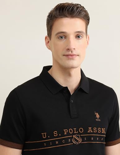 U.S.Polo Association men's embroidered Sotogrande polo shirt, long sleeve T-shirt, navy color, with logo embroidery on chest.