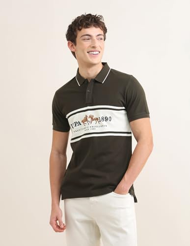 U.S.Polo Association Men's Sotogrande Brand Embroidered Polo Shirt (USTSH3438_Light Brown_3XL)