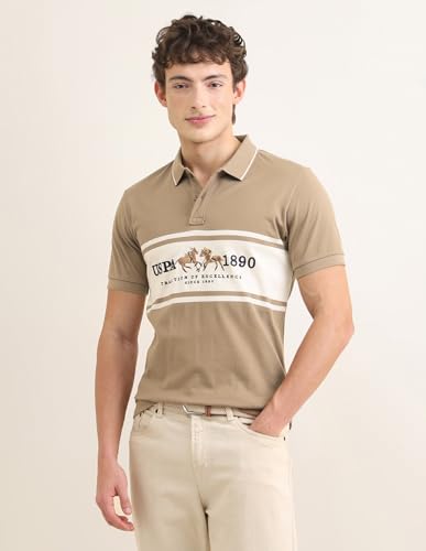 U.S.Polo Association Men's Sotogrande Brand Embroidered Polo Shirt (USTSH3439_Brown_3XL)