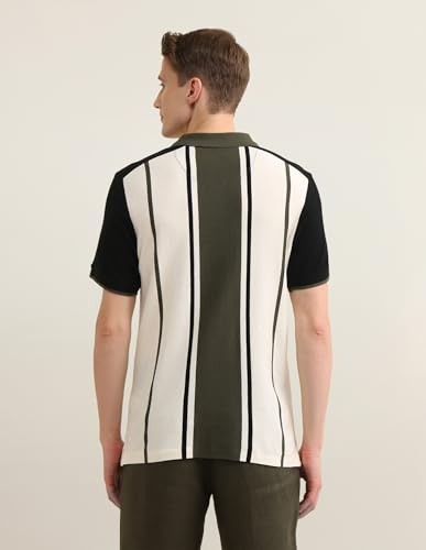 U.S. Polo Association men's vertical striped colorblocked Sotogrande polo shirt in navy, white, and red with a classic collar and short sleeves.