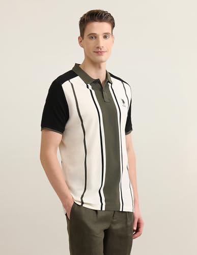 U.S.Polo Association men's vertical striped colorblocked Sotogrande polo shirt, long sleeve T-shirt in vibrant colors.