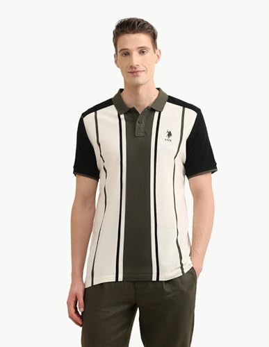 U.S. Polo Association men's vertical striped colorblocked Sotogrande polo shirt, long sleeve T-shirt in classic design