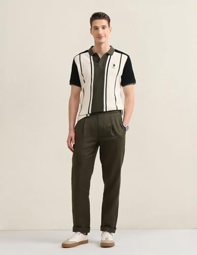 U.S. Polo Association men's vertical striped colorblocked Sotogrande polo shirt in white, navy, and red with collar and short sleeves
