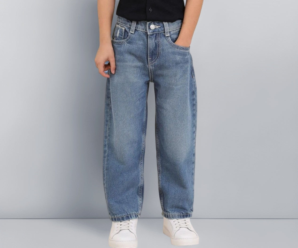 USPA Kids Boys Whiskered Baggy Fit Jeans (UKJEN866_Dark Blue_11-12 Years)
