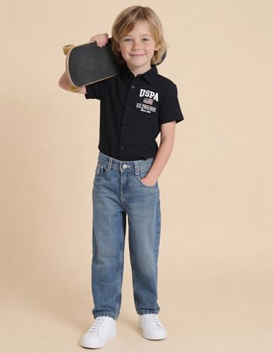 USPA Kids Boys Whiskered Baggy Fit Jeans (UKJEN866_Dark Blue_11-12 Years)
