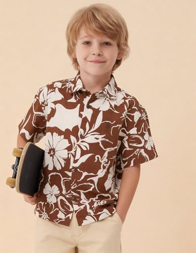 U.S.Polo boys floral printed boxy fit shirt, long sleeve shirt for kids, featuring colorful floral pattern and casual style.