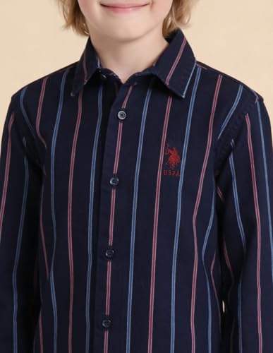 USPA Kids Boys Vertical Striped Twill Shirt (UKSHT1893_Indigo_2-3 Y)