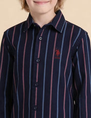 USPA Kids Boys Vertical Striped Twill Shirt (UKSHT1893_Indigo_2-3 Y)