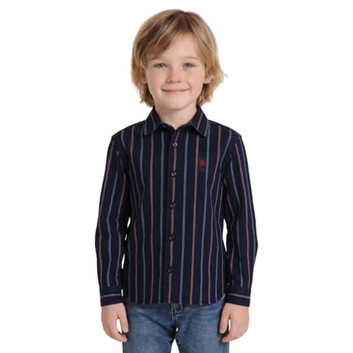 USPA Kids Boys Vertical Striped Twill Shirt (UKSHT1893_Indigo_2-3 Y)