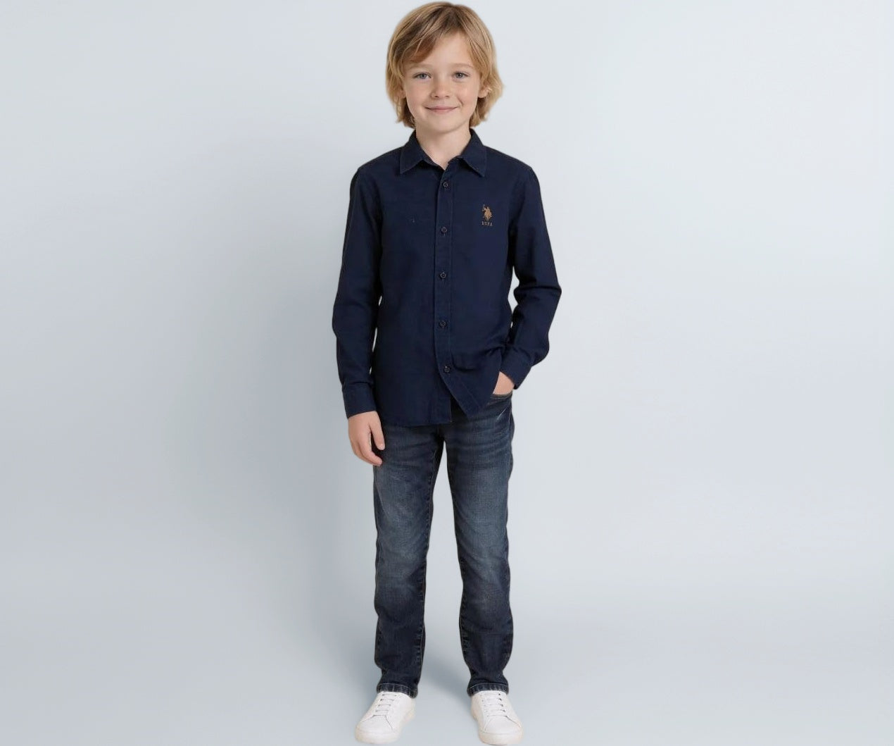 USPA Kids Boys Solid Regular Fit Shirt (UKSHT1903_Indigo_4-5 Years)