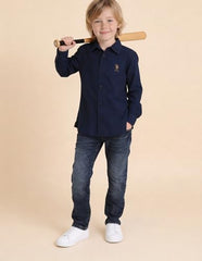 USPA Kids Boys Solid Regular Fit Shirt (UKSHT1903_Indigo_4-5 Years)
