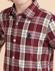 USPA Kids Boys Twill Plaid Checked Shirt (UKSHT1916_Maroon_13-14 Years)