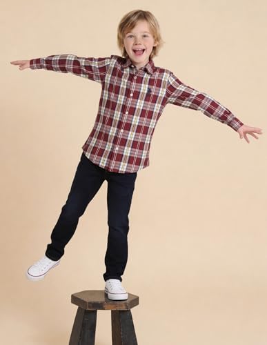 USPA Kids Boys Twill Plaid Checked Shirt (UKSHT1916_Maroon_13-14 Years)