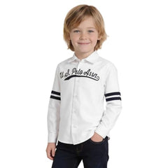 USPA Kids Boys Brand Printed Oxford Shirt (UKSHT1924_White_9-10 Years)