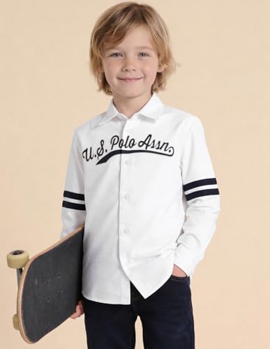 USPA Kids Boys Brand Printed Oxford Shirt (UKSHT1924_White_9-10 Years)