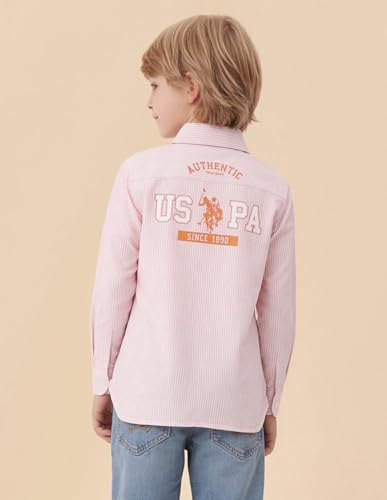USPA Kids Boys Vertical Striped Oxford Shirt (UKSHT1931_Pink_6-7 Years)