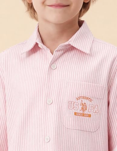 USPA Kids Boys Vertical Striped Oxford Shirt (UKSHT1931_Pink_6-7 Years)