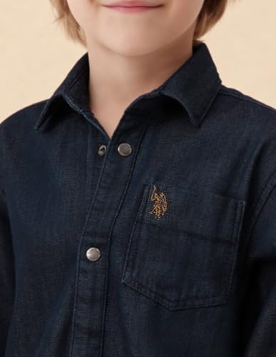 USPA Kids Boys Solid Twill Weave Shirt (UKSHT1960_Indigo_2-3 Y)