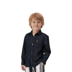 USPA Kids Boys Solid Twill Weave Shirt (UKSHT1960_Indigo_2-3 Y)