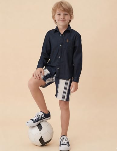 USPA Kids Boys Solid Twill Weave Shirt (UKSHT1960_Indigo_2-3 Y)