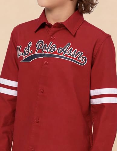 USPA Kids Boys Brand Printed Oxford Shirt (UKSHT1968_Red_6-7 Years)