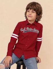USPA Kids Boys Brand Printed Oxford Shirt (UKSHT1968_Red_6-7 Years)