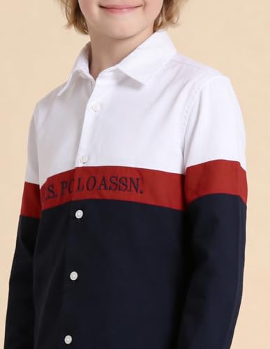 USPA Kids Boys Colorblocked Brand Embroidered Oxford Shirt (UKSHT2017_White_6-7 Years)