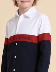USPA Kids Boys Colorblocked Brand Embroidered Oxford Shirt (UKSHT2017_White_6-7 Years)