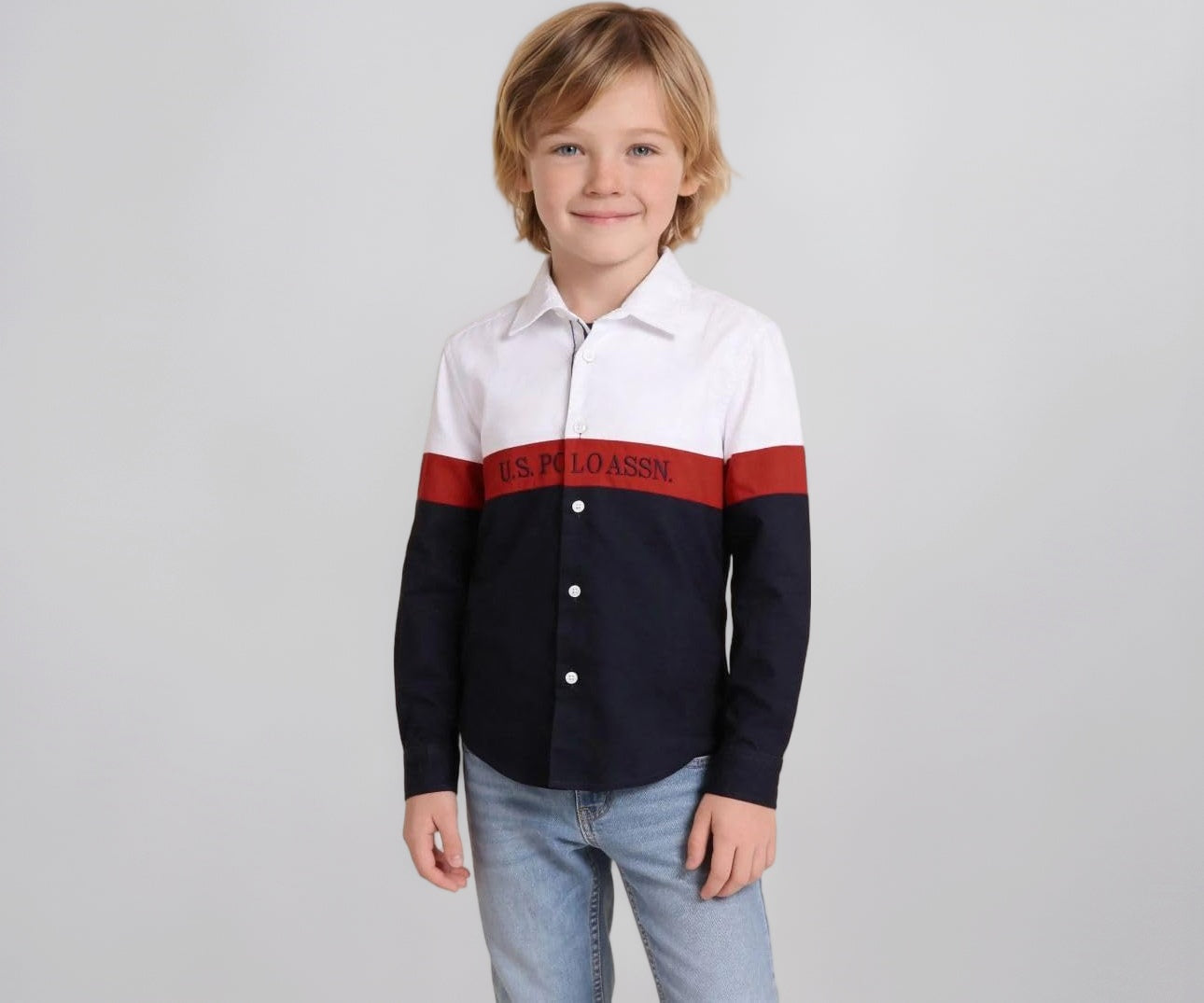 USPA Kids Boys Colorblocked Brand Embroidered Oxford Shirt (UKSHT2017_White_6-7 Years)
