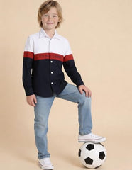 USPA Kids Boys Colorblocked Brand Embroidered Oxford Shirt (UKSHT2017_White_6-7 Years)