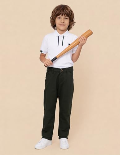 USPA Kids Boys Mid Rise Twill Trousers (UKTRO0292_Olive_13-14 Years)
