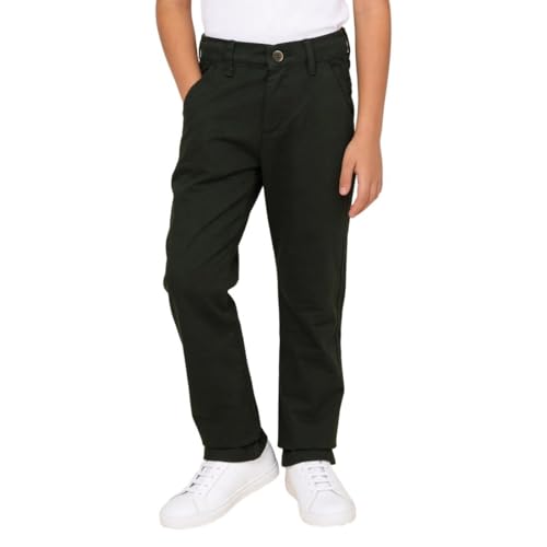 USPA Kids Boys Mid Rise Twill Trousers (UKTRO0292_Olive_13-14 Years)