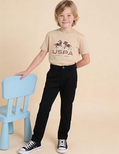 USPA Kids Boys Mid Rise Slim Fit Trousers (UKTRO0303_Black_12-24 M)