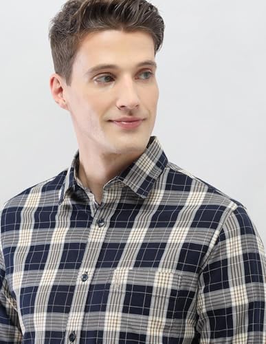 U.S.Polo men's New Port Marina regular fit casual shirt in navy with short sleeves and button-front design.
