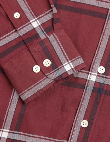 U.S. Polo Association men's windowpane checked New Port Marina casual shirt in blue and white, displayed flat with collar and buttons.