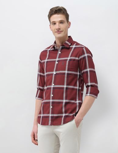 U.S.Polo Association men's windowpane checked New Port Marina casual shirt, blue and white pattern, long sleeve, button-up style