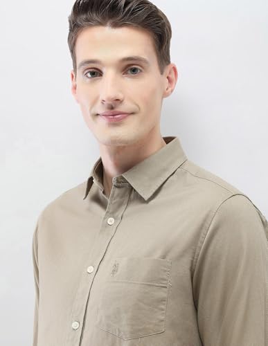 U.S.Polo men's New Port Marina regular fit casual shirt in light blue, featuring a collar and button-down front.