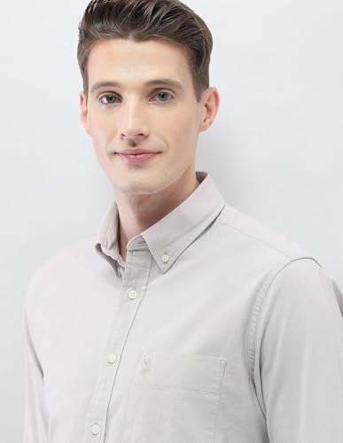 U.S.Polo Association men's Casa De Campo casual regular fit shirt, front view showing collar and chest pocket in soft cotton fabric.