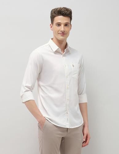 U.S. Polo Association men's Casa De Campo casual regular fit shirt in cotton, featuring a button-down collar and classic design.