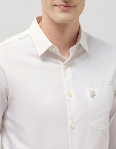 U.S.Polo Association men's Casa De Campo casual regular fit shirt in light fabric, displayed on a hanger.