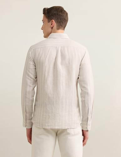 U.S.Polo Association men's vertical striped Sotogrande casual shirt with a regular fit, displayed on a hanger.