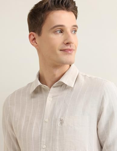 U.S.Polo men's vertical striped Sotogrande casual shirt with regular fit, featuring lightweight fabric and classic collar design.
