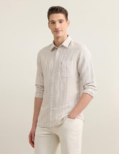 U.S.Polo Association men's vertical striped Sotogrande regular fit casual shirt, front view showing classic style and button-down collar.