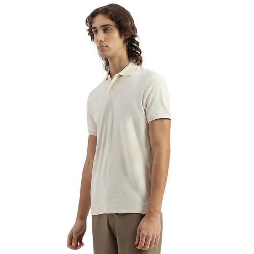 United Colors of Benetton Regular Fit Polo Neck Textured Since Towel T-Shirt (Size: XXL)-25A30TJJ3833IPK1 Off White