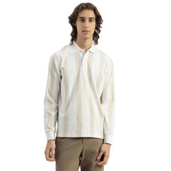 United Colors of Benetton Relaxed Fit Polo Neck Striped Brush Stroke T-Shirt (Size: XL)-25A3E58J3849I901 White