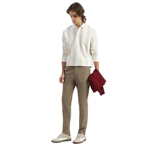 United Colors of Benetton Relaxed Fit Polo Neck Striped Brush Stroke T-Shirt (Size: XL)-25A3E58J3849I901 White